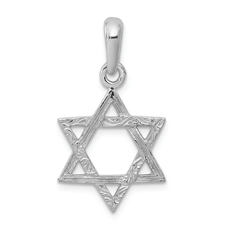 Rhodium Over 14k White Gold Textured Star Of David Pendant