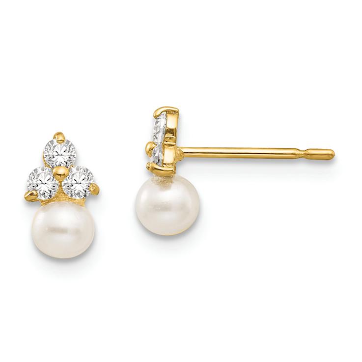 14k Yellow Gold Children's Cubic Zirconia and Freshwater Cultured Pearl
Stud Earrings