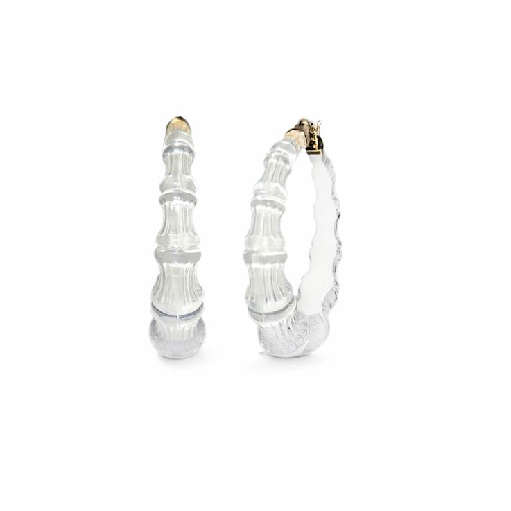 14K Yellow Gold Over Sterling Silver Acrylic and Hand Painted Enamel
Bamboo Illusion Hoops in Dove