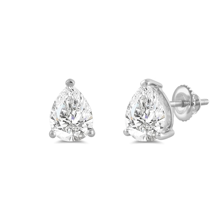 White Cubic Zirconia 14k White Gold Studs With Velvet Gift Box 3.00ctw