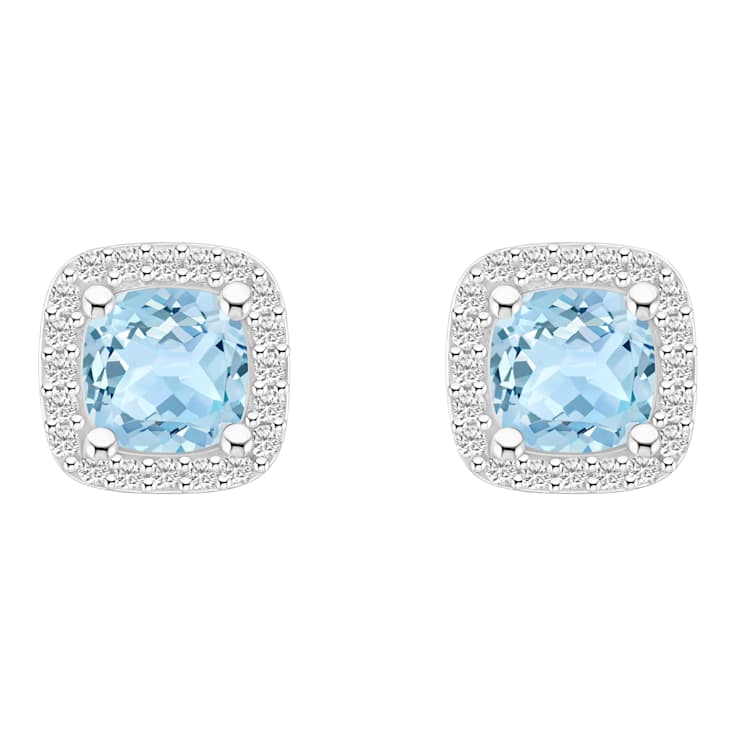 5mm Cushion Simulated Aquamarine And Created White Sapphire 10k White
Gold Halo Stud Earrings