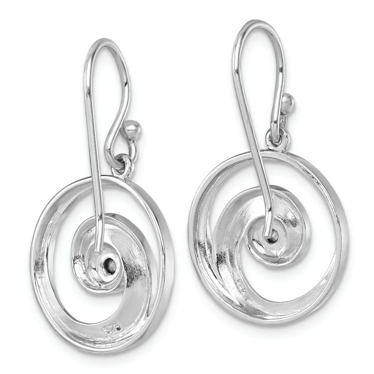 Rhodium Over Sterling Silver Polished Crystal Wave Dangle Earrings