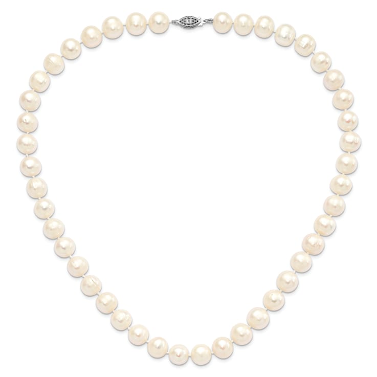 Rhodium Over Sterling Silver 11-12mm White Freshwater Cultured Pearl Necklace