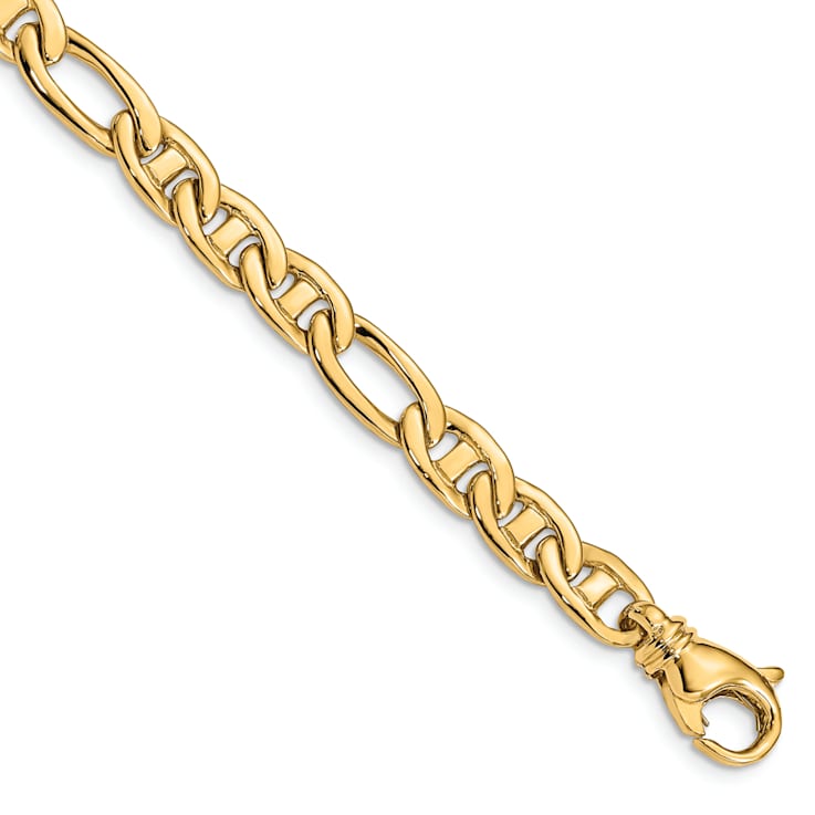 14K Yellow Gold 6.5mm Solid Hand-Polished 3 and 1 Flat Anchor Bracelet
