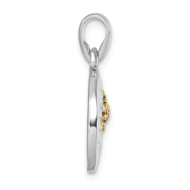 Rhodium Over Sterling Silver Yellow Turtle Crawling In The Sand Pendant