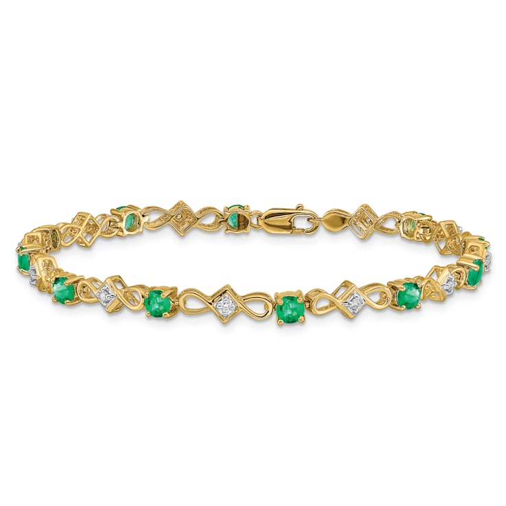 14k Yellow Gold and Rhodium Over 14k Yellow Gold Diamond and Emerald Bracelet
