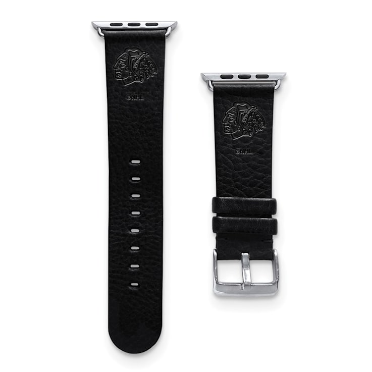 Gametime NHL Chicago Blackhawks Black Leather Apple Watch Band (38/40mm
S/M). Watch not included.