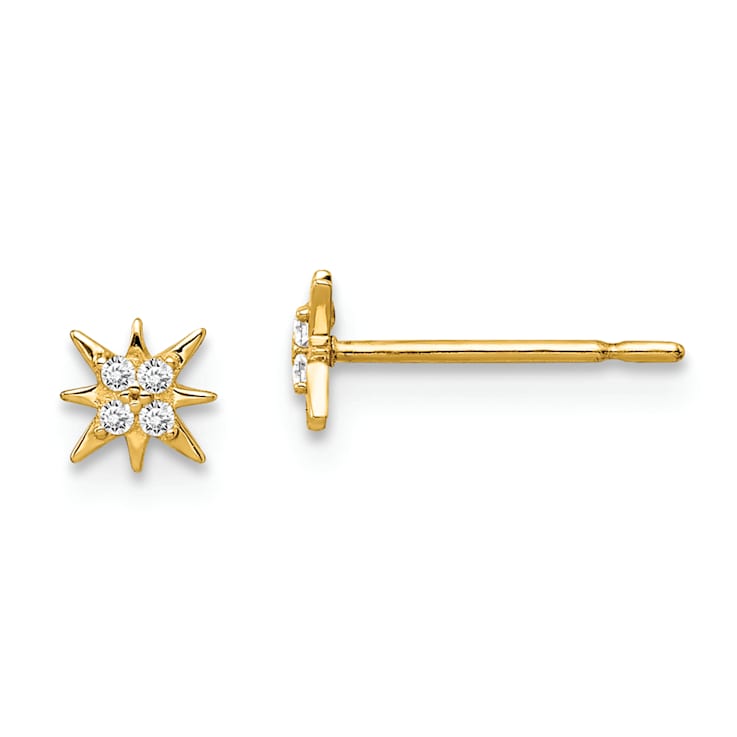 14K Yellow Gold Children's 3.75mm Star Stud Earrings with Cubic Zirconia