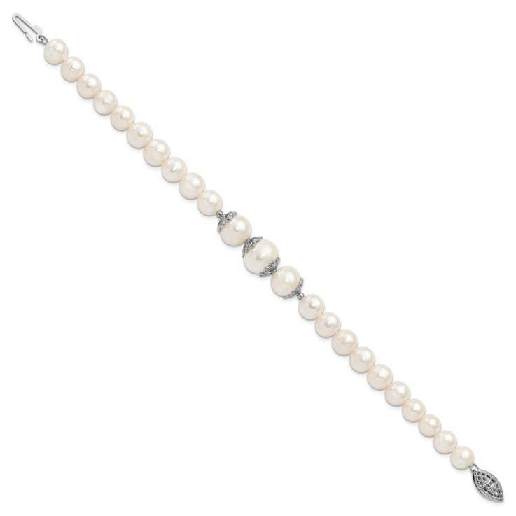 Rhodium Over Sterling Silver 7-10mm White Freshwater Cultured Pearl
Fancy Bracelet
