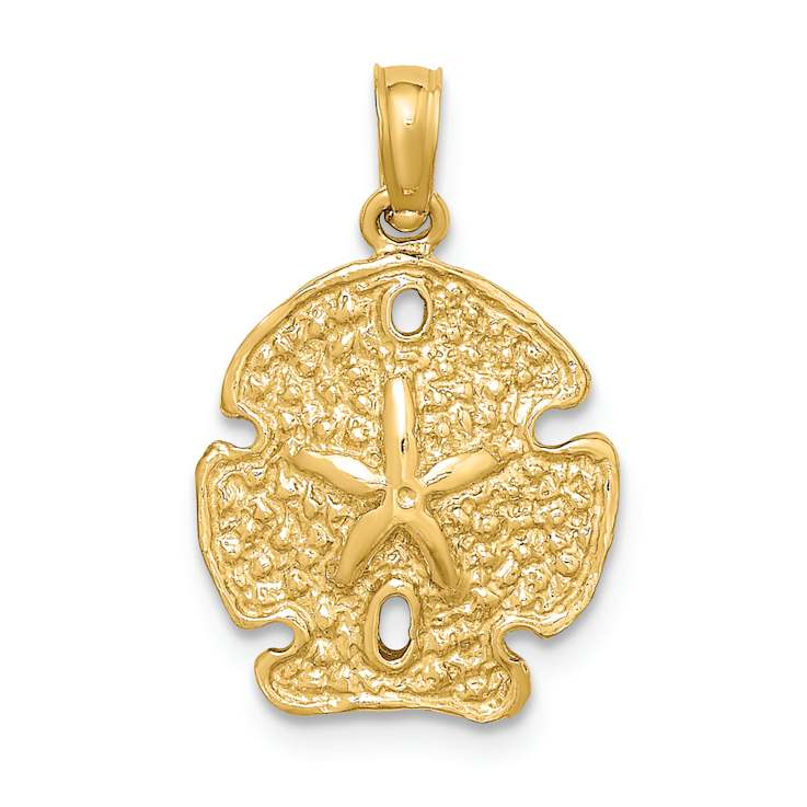 10K Yellow Gold Polished and Textured Sand Dollar Charm