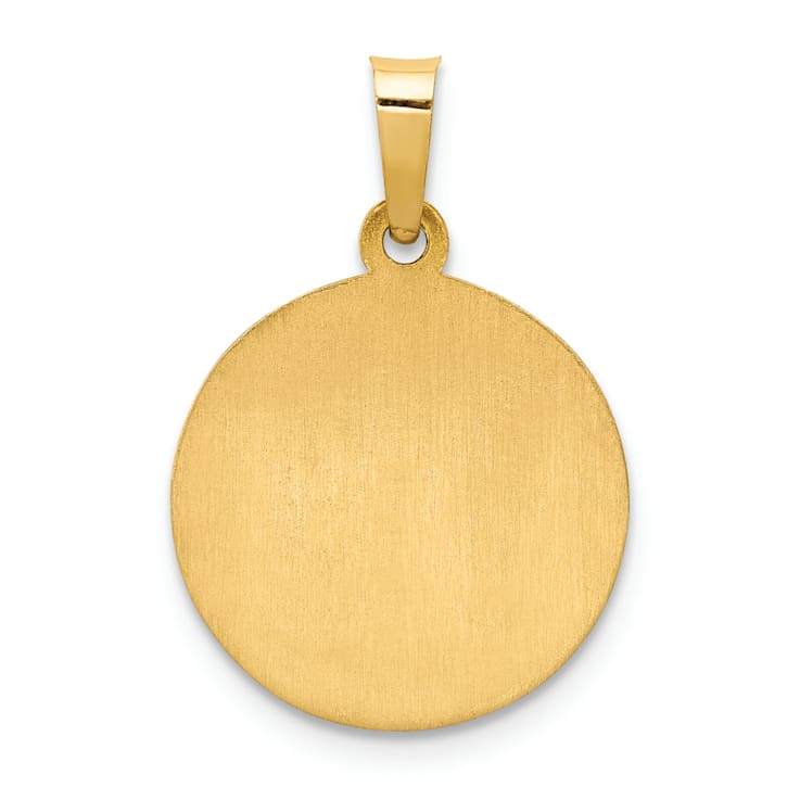 14K Yellow Gold Polished and Satin Our Guardian Angel Medal Hollow Pendant