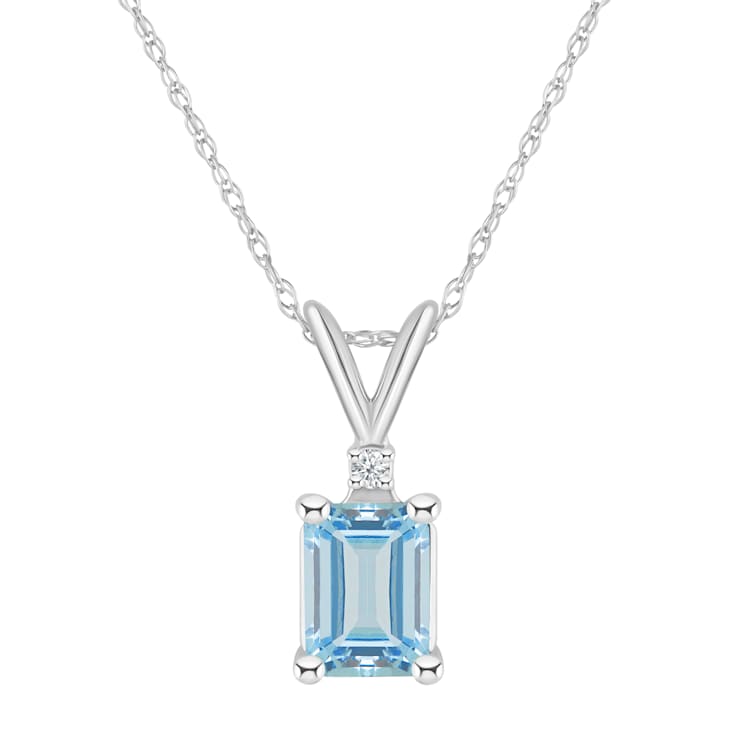 7x5mm Emerald Cut Aquamarine with Diamond Accent 14k White Gold Pendant
With Chain