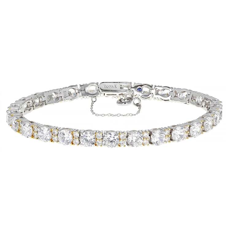 CZ Tennis Bracelet In Platinum-Enhanced Sterling Silver With 18K Gold
Accents 24.10ctw
