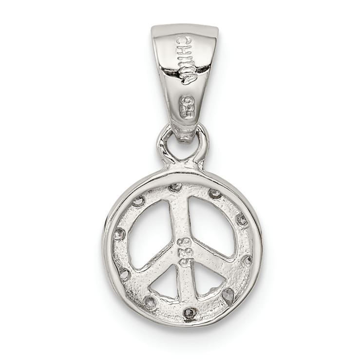 Rhodium Over Sterling Silver Small Cubic Zirconia Peace Pendant