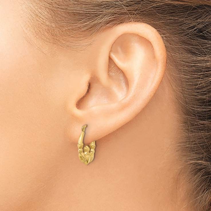 14k Yellow Gold 11/16" Polished and Textured Claddagh Hoop Earrings
