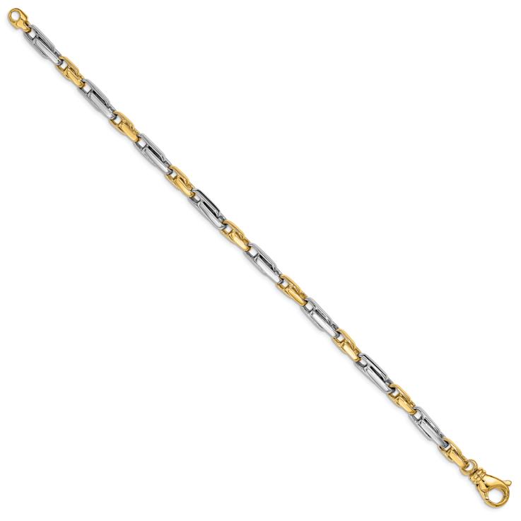 14k Yellow Gold and 14k White Gold 5mm Hand Polished Fancy Link Chain Bracelet