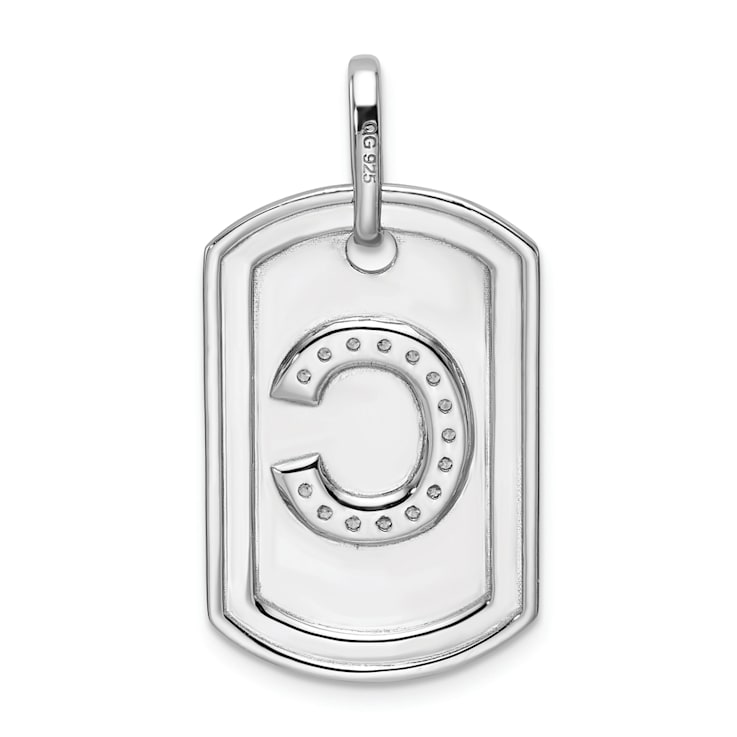 Rhodium Over 14k White GoldDiamond Initial C Dog Tag Charm
