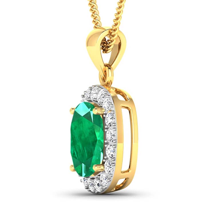 2.50ctw 14K Yellow Gold Zambian Emerald and White Diamond Pendant with
18 inch Cable Chain