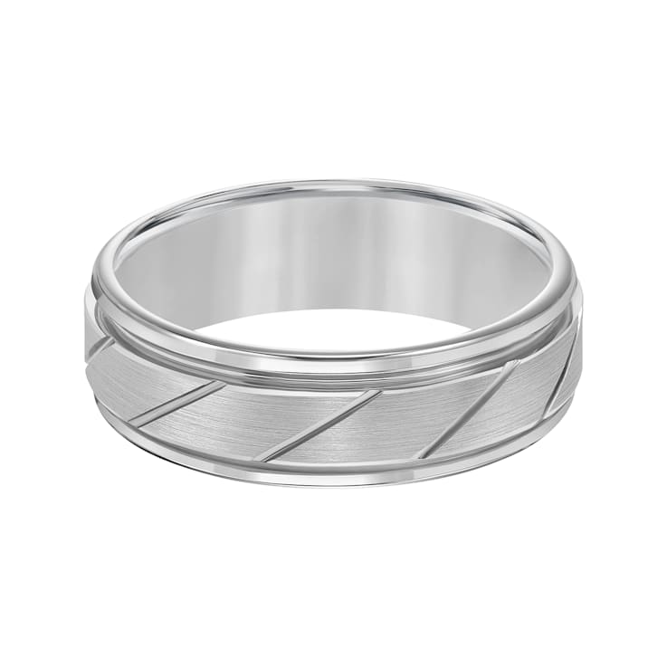 7mm Diagonal-Cut Comfort Fit Band in Gray Tungsten Carbide with Satin Finish