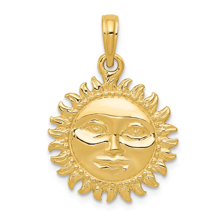 14k Yellow Gold 3D Solid Polished Reversible Sun Pendant