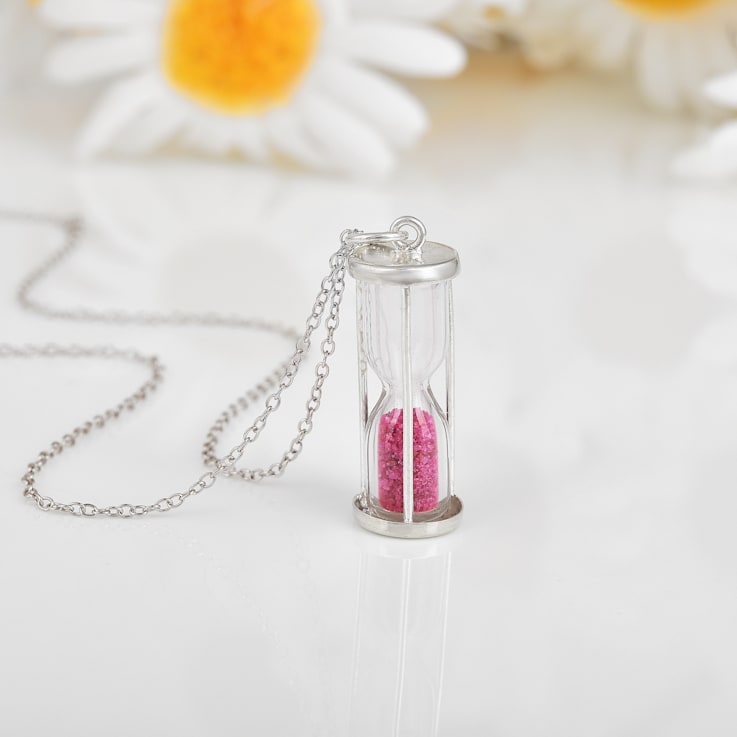 Ruby Rhodium Over Sterling Silver Hourglass Sand Timer Pendant