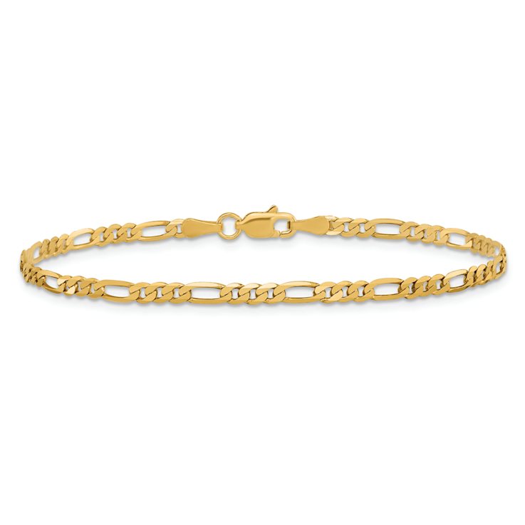 10k Yellow Gold 2.75mm Flat Figaro Link Bracelet