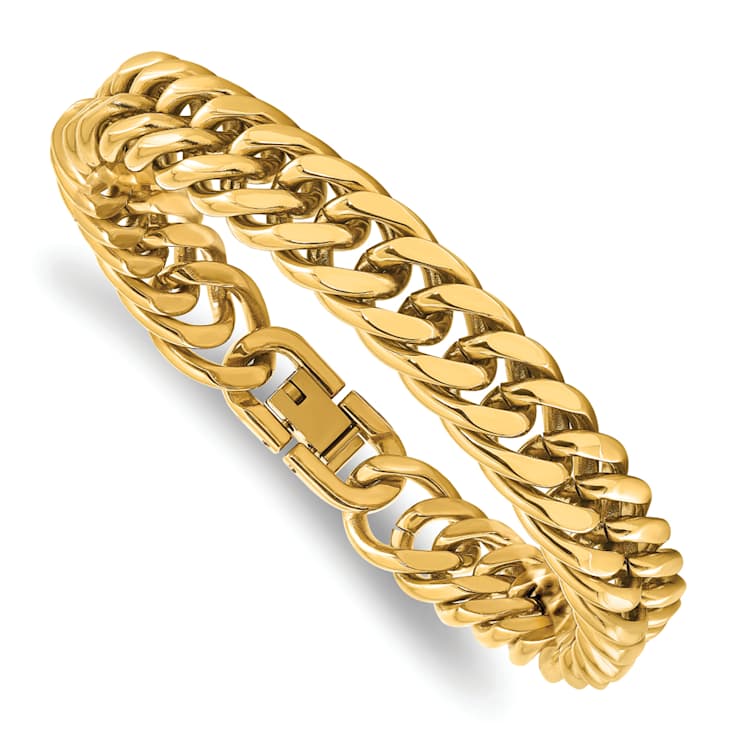 Yellow Ion Plated Stainless Steel Polished 12mm Heavy Curb Bracelet