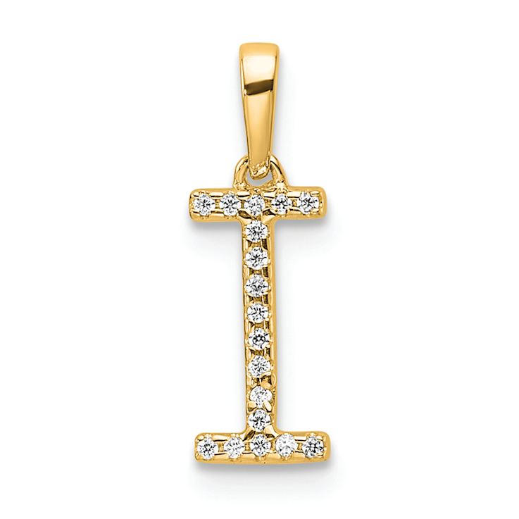 14k Yellow Gold Diamond Letter I Initial Pendant