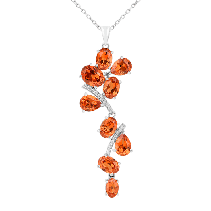Peach Orange Lab Created Padparadscha Sapphire and CZ Rhodium Over
Silver Pendant Necklace