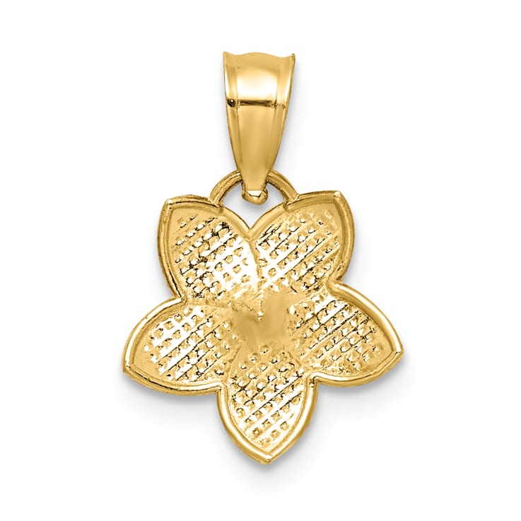 14k Yellow Gold Polished and Textured Plumeria Pendant
