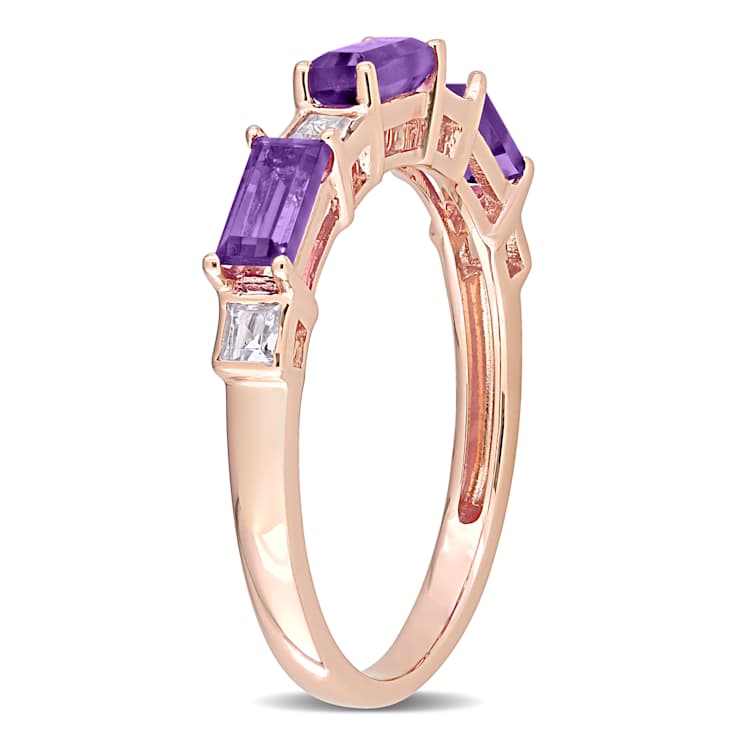 Amethyst and White Topaz 10K Rose Gold Semi-Eternity Ring 0.88ctw