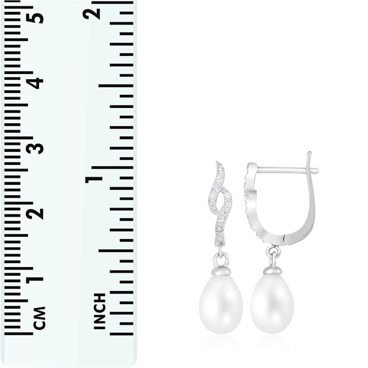 7-8mm White Cultured Freshwater Pearl and Cubic Zirconia Rhodium Over
Sterling Silver Earrings