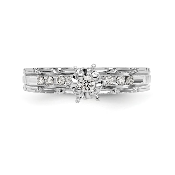 Rhodium Over 14K White Gold AA Quality Trio Engagement Ring 0.13ctw