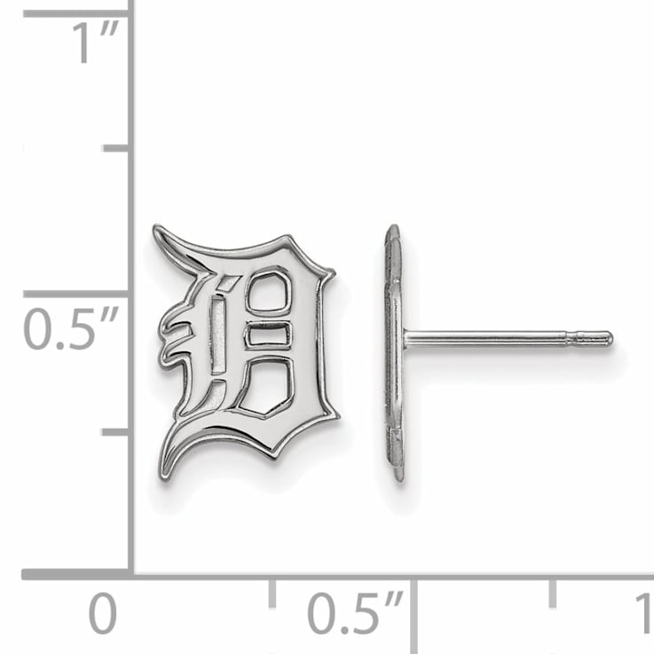 Rhodium Over Sterling Silver MLB LogoArt Detroit Tigers Post Earrings