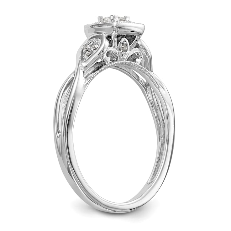 Rhodium Over 14K White Gold Lab Grown Diamond Complete Engagement Ring 0.204ctw
