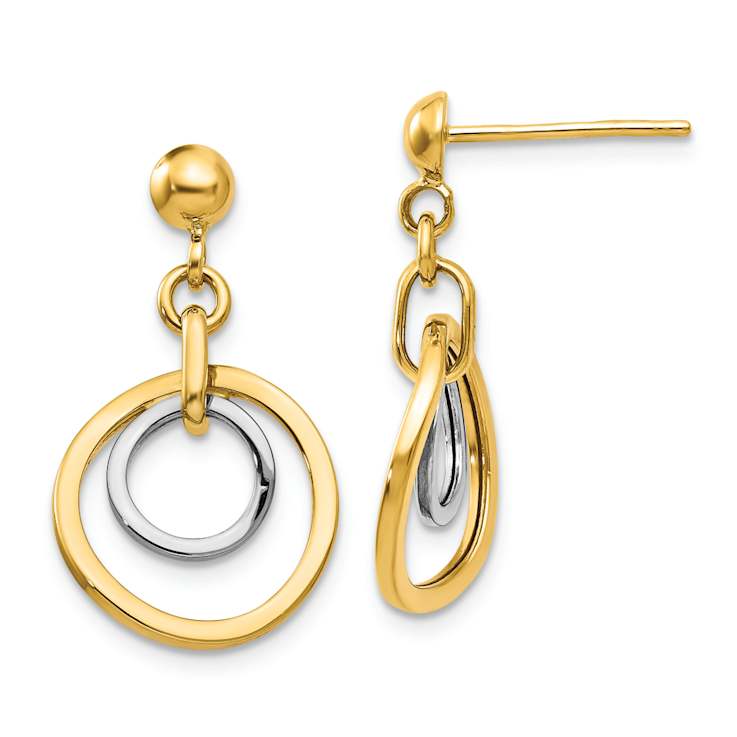 14k Two-tone Circle Dangle Earrings
