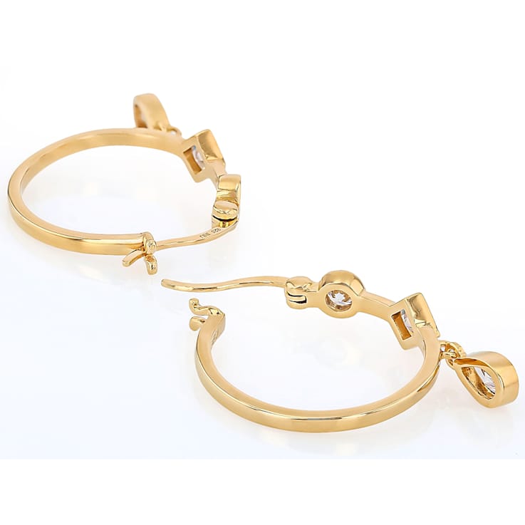 Dangle Hoop CZ Earrings In 18K Gold Over Sterling Silver