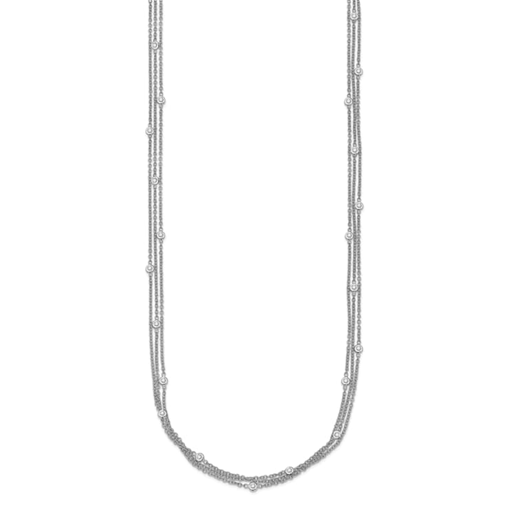 Rhodium Over 18K White Gold Diamond 3 Strand 18 Inch Necklace