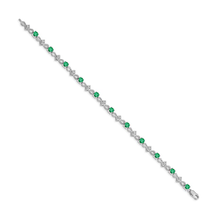 Rhodium Over 14k White Gold Diamond and Emerald Bracelet