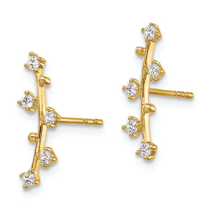14k Yellow Gold Polished Bar Cubic Zirconia Stud Earrings