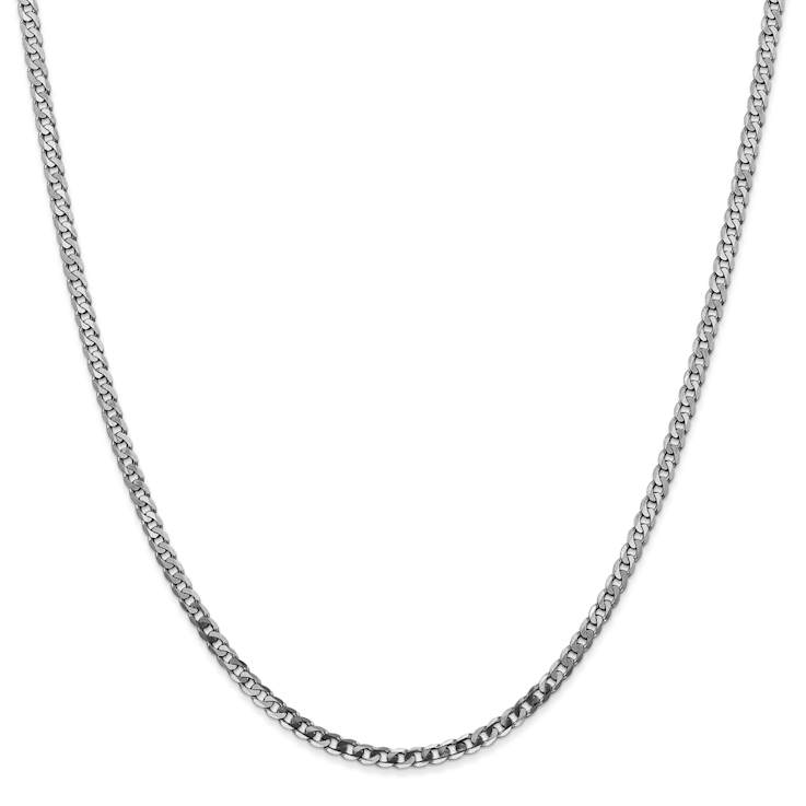 Rhodium Over 14k White Gold 2.9mm Solid Flat Beveled Curb Link 18 Inch Chain