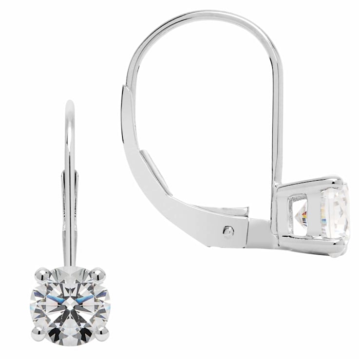 White Cubic Zirconia 14k White Gold Earrings With Velvet Gift Box 1.00ctw