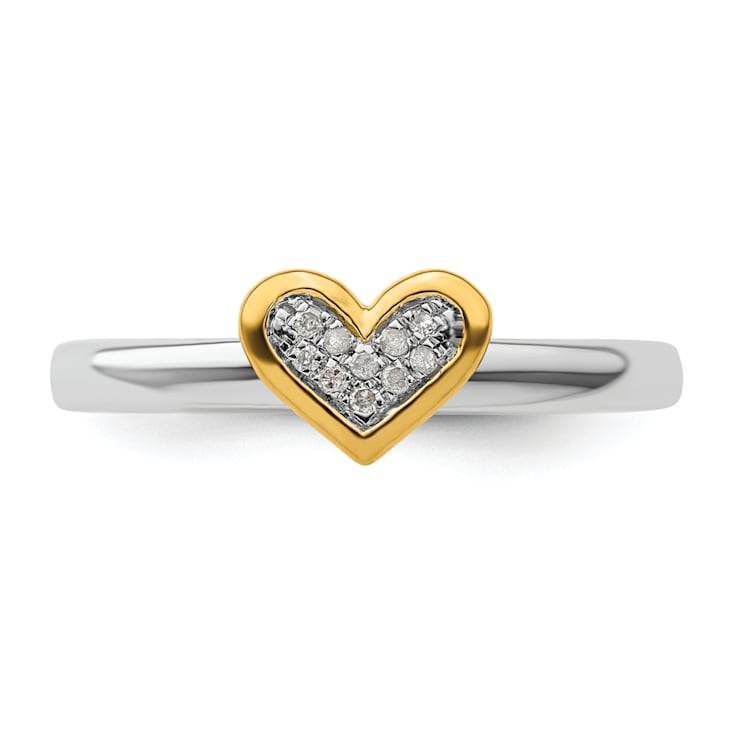 14K Yellow Gold Over Sterling Silver Stackable Expressions Heart with
Diamond Ring 0.045ctw