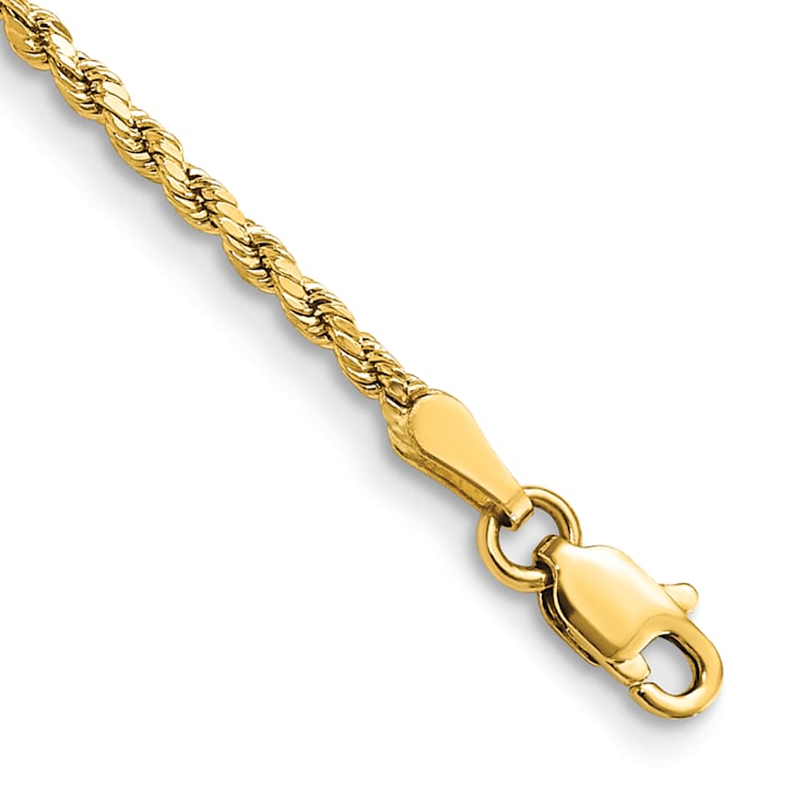 14k Yellow Gold 2mm Semi-Solid Diamond-Cut Rope Link Chain Bracelet
