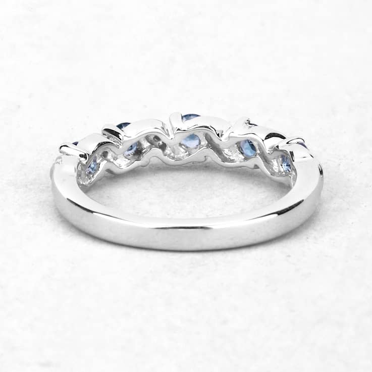 London Blue Topaz and White Topaz Sterling Silver 5 five Stone Band Ring