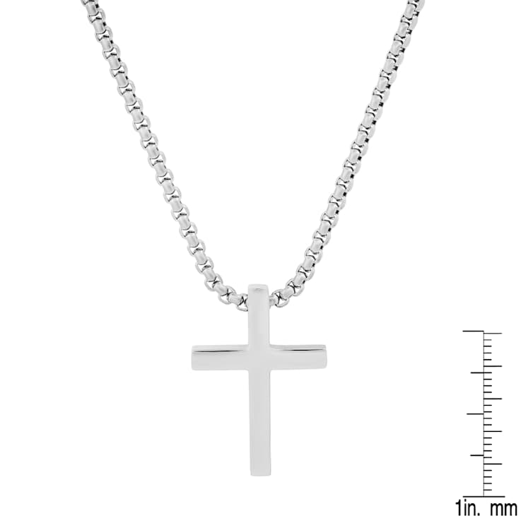 Men's Polished Cross Pendant With Chain In Stainless Steel