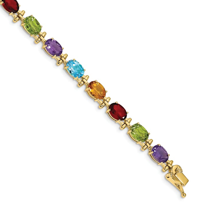14k Yellow Gold Rainbow Gemstone Bracelet