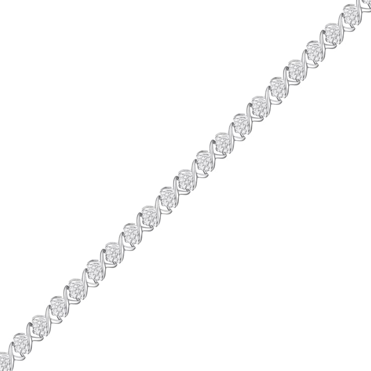 White Diamond Rhodium Over Sterling Silver Tennis Bracelet 0.10ctw