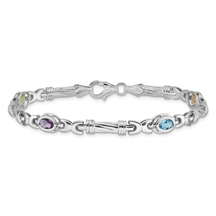 Rhodium Over 14k White Gold Rainbow Gemstone Bracelet
