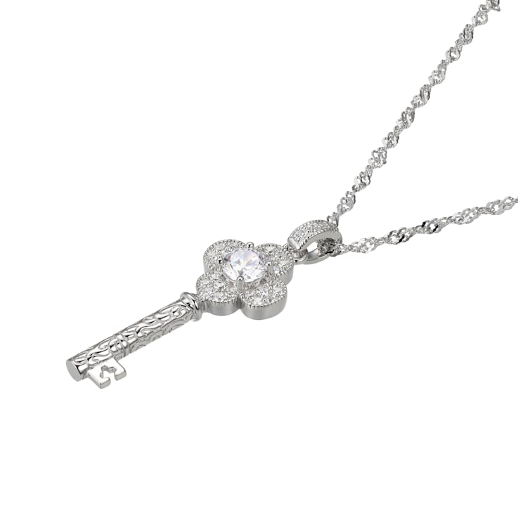 White Cubic Zirconia Platineve® Key Pendant With Chain 1.28ctw